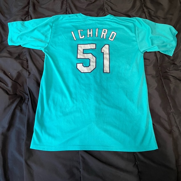 Y2K Seattle Mariners Ichiro Suzuki Teal XL button up Jersey GIVEAWAY - Picture 9 of 11